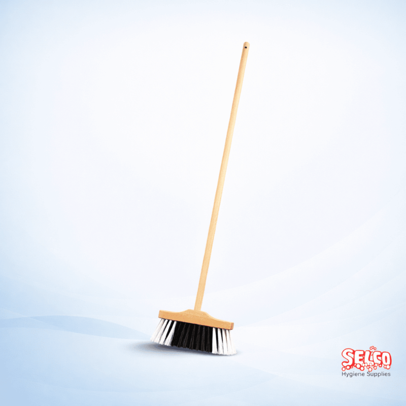 12 inch wooden sweeping brush with black and white head and handle Ireland