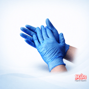 A bulk case of 1000 blue vinyl disposable gloves medium size