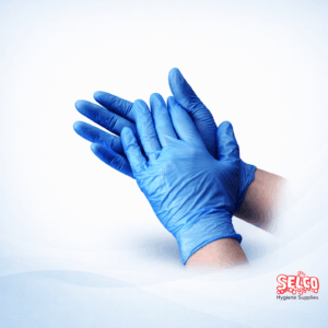 A bulk case of 1000 blue vinyl disposable gloves medium size