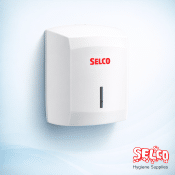 A white wall mounted Adapt centrefeed roll paper towel dispenser with a sleek modular design Ireland