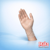 Box of 100 clear vinyl disposable gloves powder free for healthcare and childcare Ireland