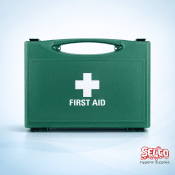 A compact green first aid kit for 10 people suitable for small offices and workplaces