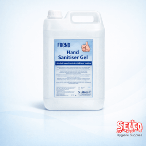 A 5 litre container of medical grade 70 percent alcohol hand sanitiser gel manufactured in Ireland