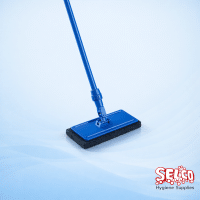 A Handi-Kit floor edge cleaning tool holder with three blue medium duty pads