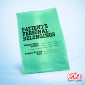 Bulk case of green hospital patient property bags for healthcare facilities in Ireland