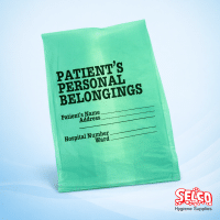 Bulk case of green hospital patient property bags for healthcare facilities in Ireland