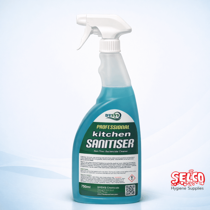 Professional kitchen sanitiser spray bottle for daily surface cleaning.