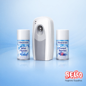 A Kleenmist air fragrance starter kit including a white Bobson AD100 dispenser and three aerosol refills Ireland