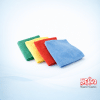 A stack of 10 professional blue microfibre cleaning cloths for streak free finishing