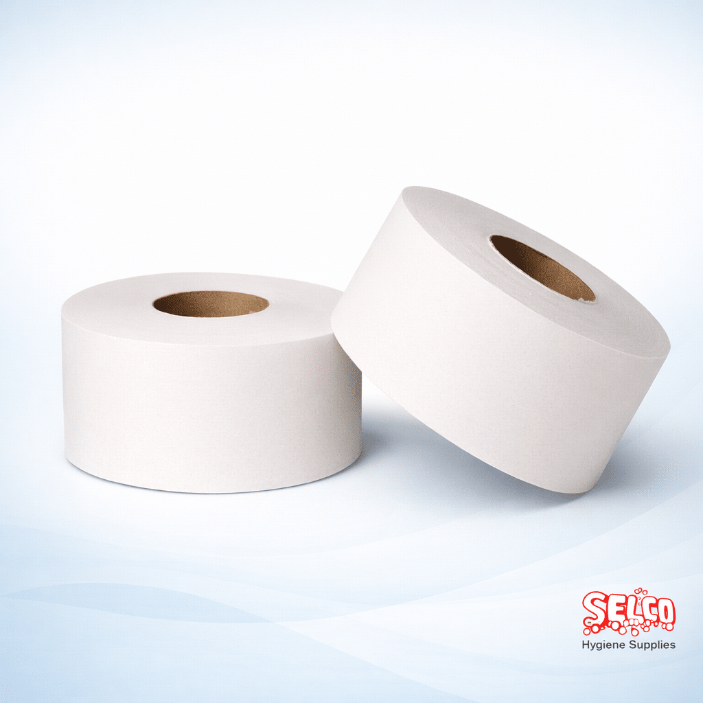 Mini jumbo toilet roll 12 pack 2-ply easy flush tissue Adapt Paper Ireland