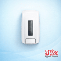 A white 1.1 litre heavy duty wall mounted refillable hand gel and lotion soap dispenser Ireland