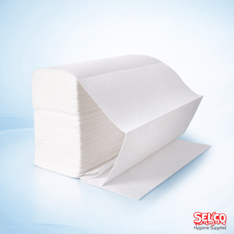 2400 pack of white 2 ply Z-fold interfold hand towels for universal dispensers Ireland