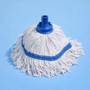 A professional poly-cotton hygiene socket mop head with a blue T1 screw thread socket Ireland