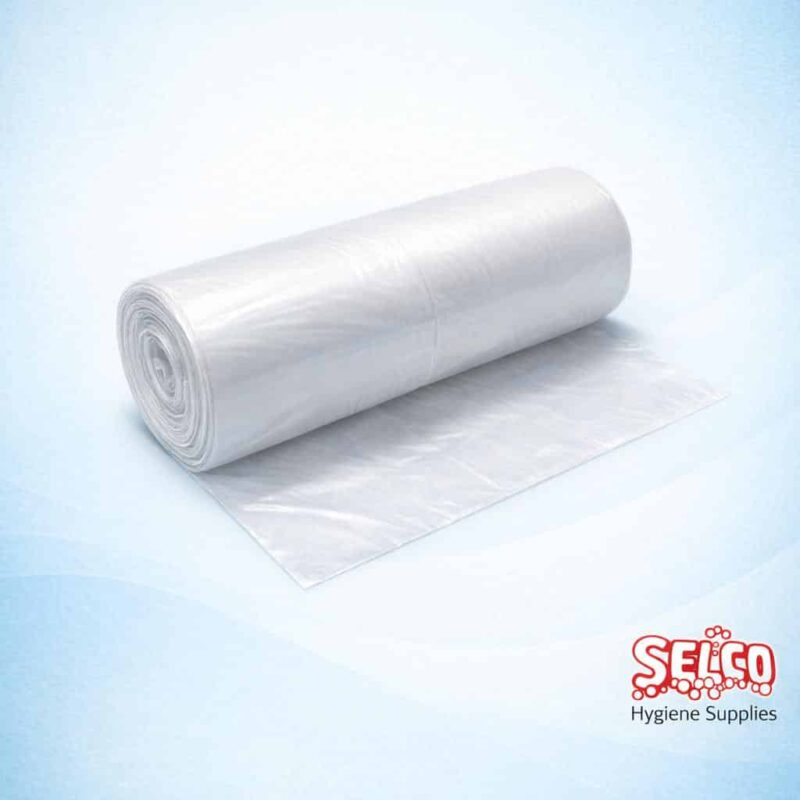 Large clear 26 x 44 strong bin bags on rolls for tall industrial bins in Ireland