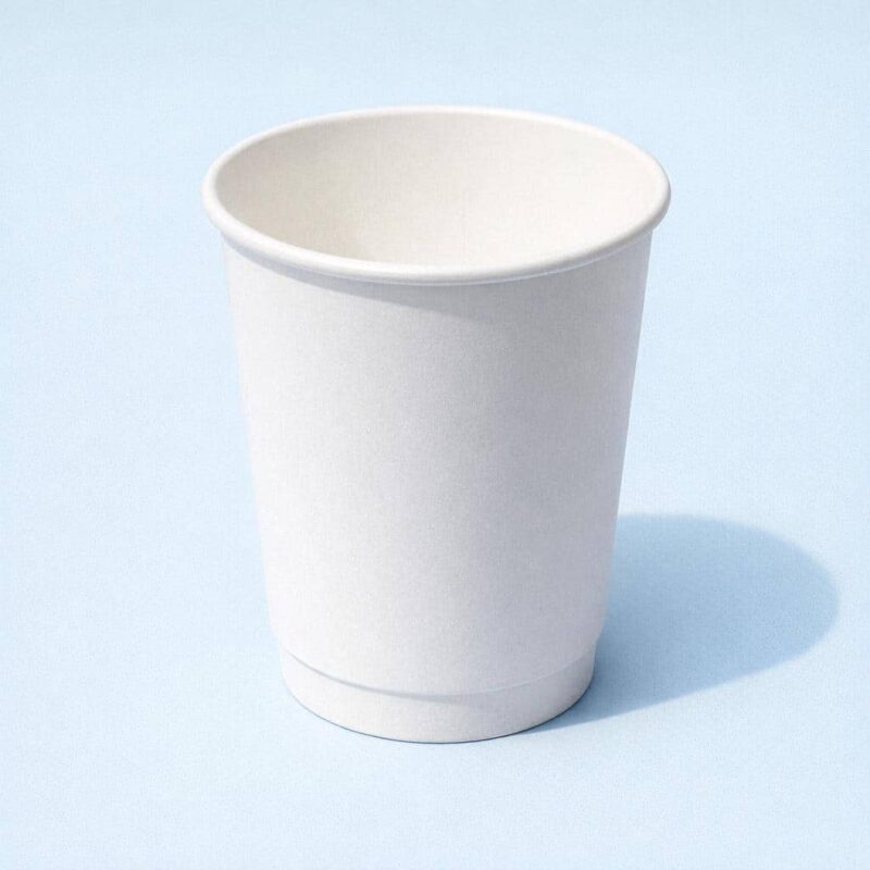A stack of white 12oz double wall compostable coffee cups for catering in Ireland