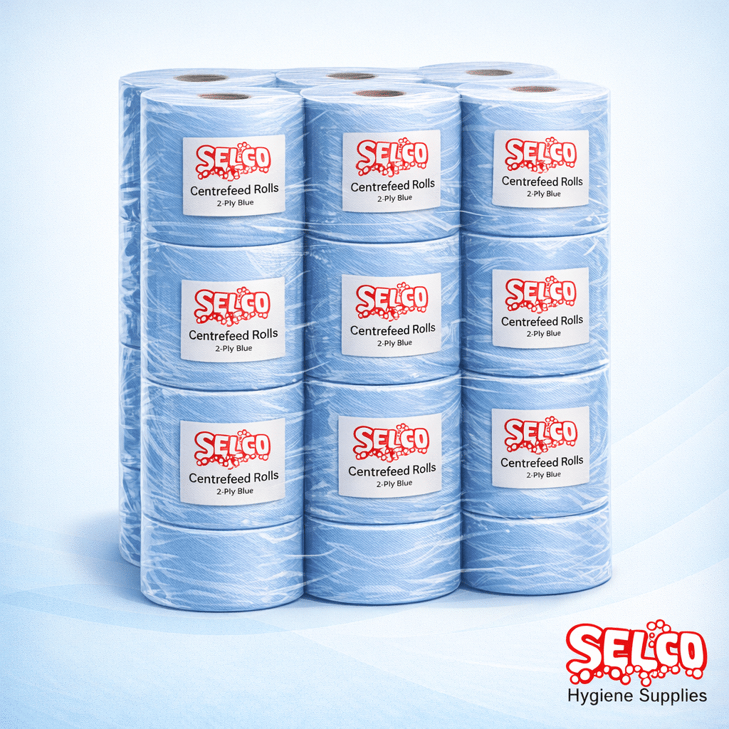 Centrefeed Blue Roll 2-Ply (5pk x6) Kitchen Wiper Rolls - 6 Rolls