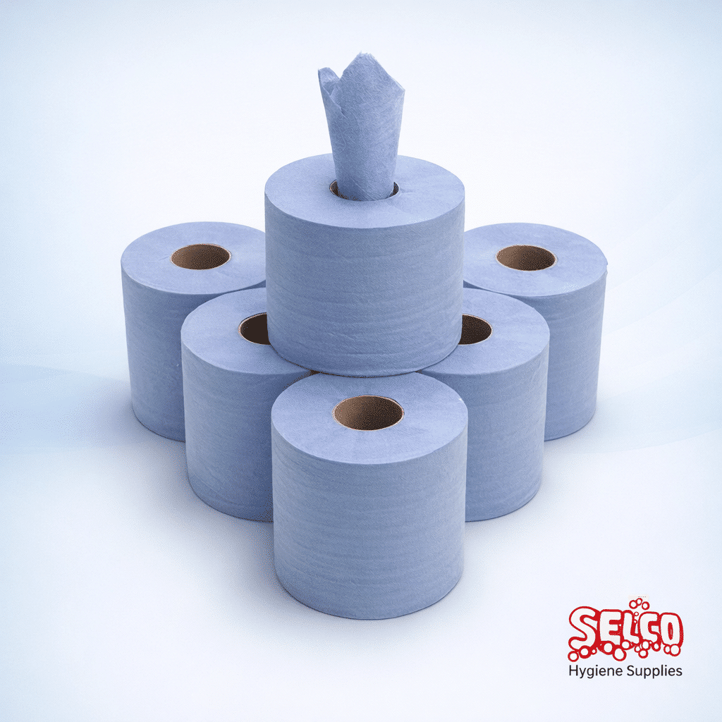 Centrefeed Blue Roll 2-Ply (5pk x6) Kitchen Wiper Rolls - 6 Rolls - Image 2