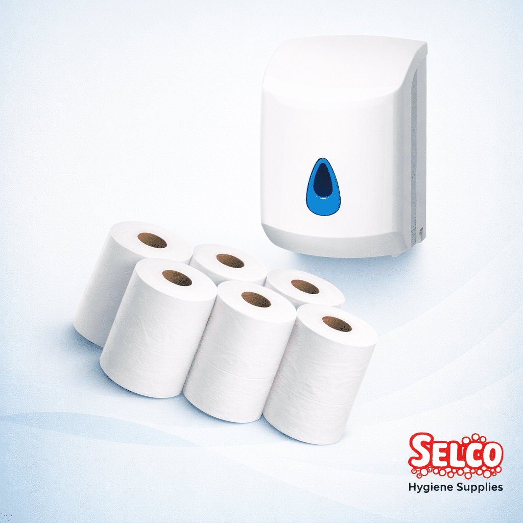 Centre Pull Wipe Roll 2ply White 144mt Centrefeed - 6 rolls - Image 2