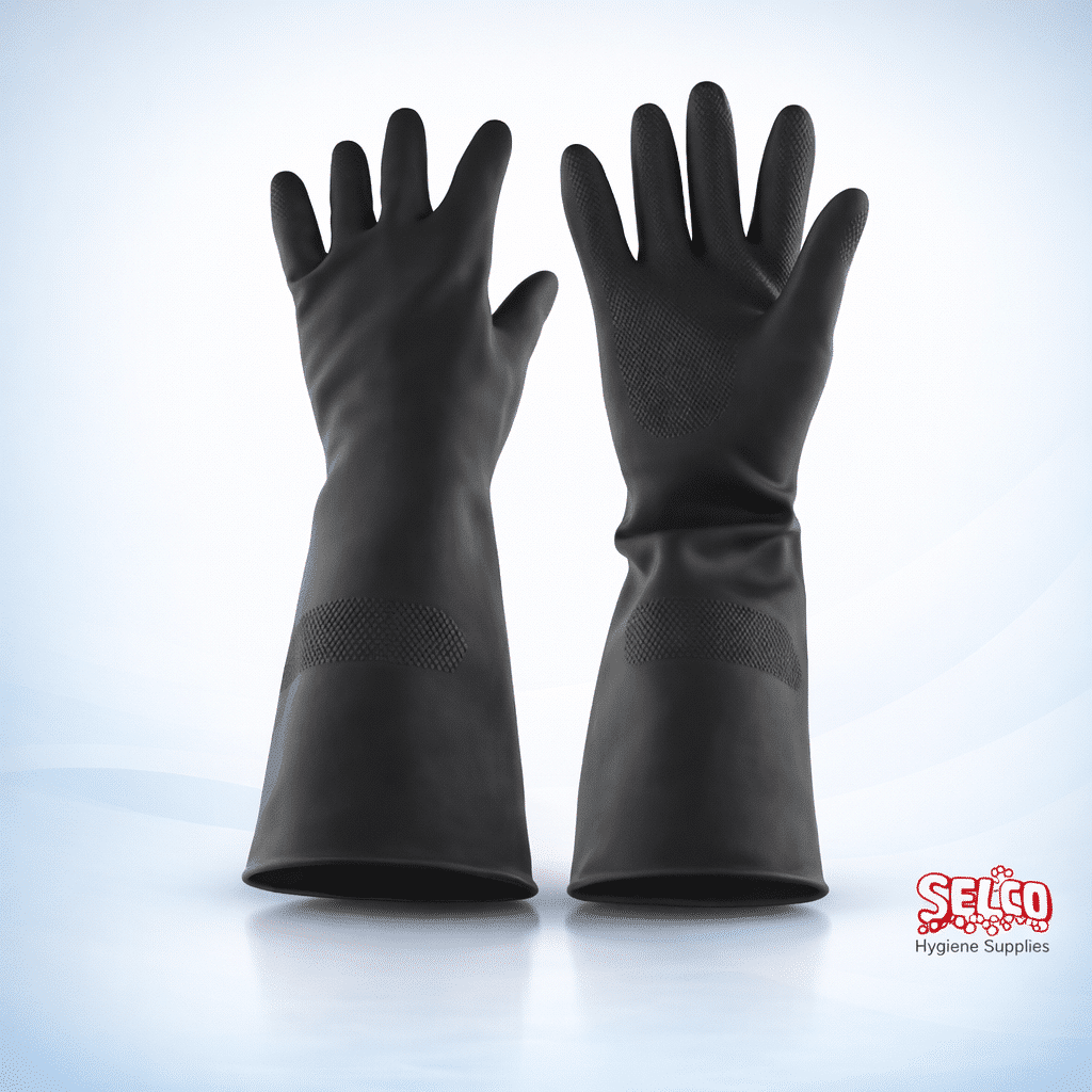 Heavy Duty Black Rubber Gloves - 10 Pack - Commercial Supply